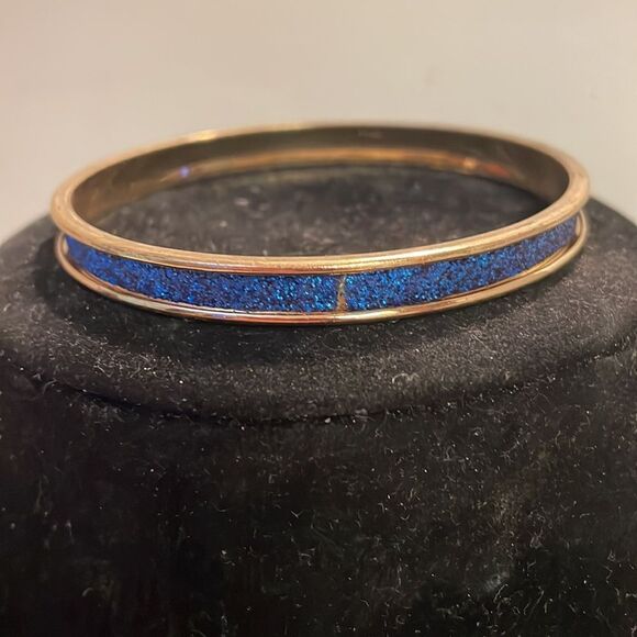 Retro-1990s-gold tone with blue sapphire like druzy bangle bracelet - Picture 4 of 8